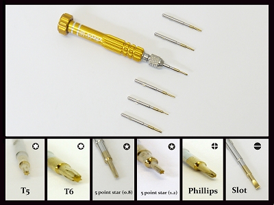 High Quality Professional Yellow 6 in 1 Screwdriver Torx T4 T5 T6 Phillips Slot type 5 Point Star 0.8 And 5 Point Star 1.2 For iPhone iPad Smartphone Tablet